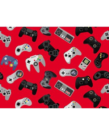 Gamer Series Cotton Print, Retro Controls, Red