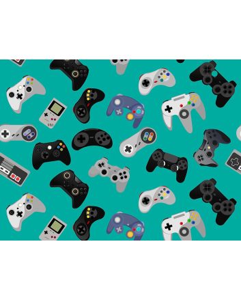 Gamer Series Cotton Print, Retro Controls, Turquoise