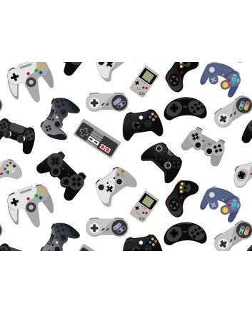 Gamer Series Cotton Print, Retro Controls, White