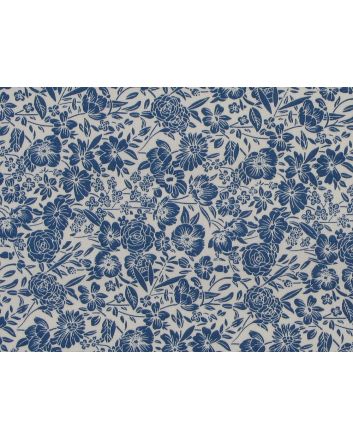 Garden Doodle Cotton Poplin Print, Blue on Ivory