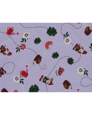 Garden Gnome Spot Cotton Print, Lilac