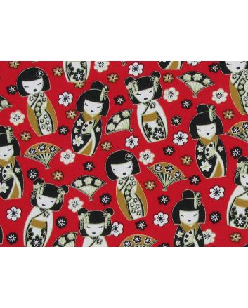 Geisha Fan Cotton Poplin Print, Red