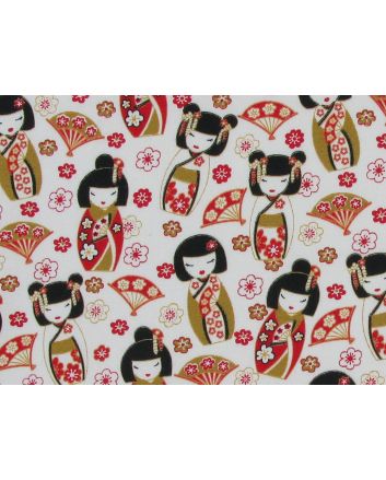 Geisha Fan Cotton Poplin Print, White