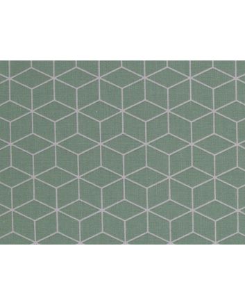 Geometric Cube Cotton Print, Sage