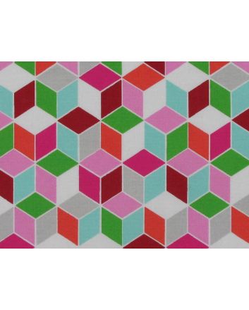 Geometric Cuboid Cotton Poplin Print, Pink