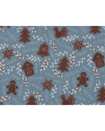 Gingerbread Christmas Polycotton Print, Blue