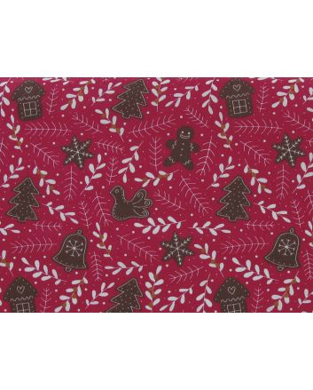Gingerbread Christmas Polycotton Print, Claret