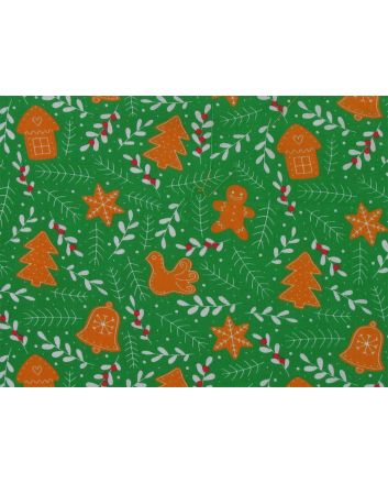 Gingerbread Christmas Polycotton Print, Green