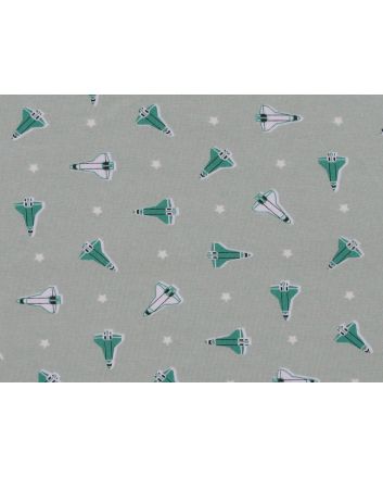 Glow In The Dark Rocket Ship Cotton Jersey, Green