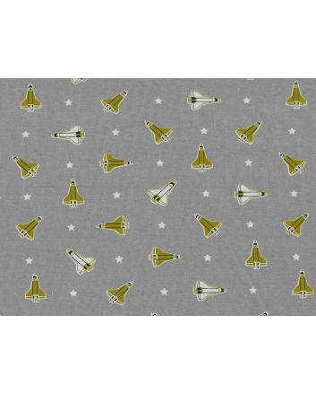 Glow In The Dark Rocket Ship Cotton Jersey, Grey