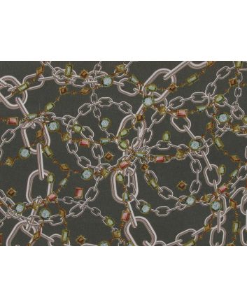 Gold Chain Jewels Cotton Print, Olive