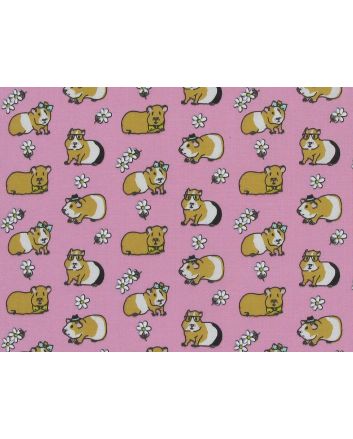 Guinea Pig Daisy Polycotton Print, Pink
