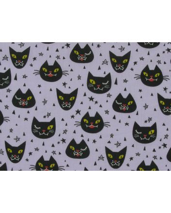 Halloween Cats Polycotton Print, Lilac