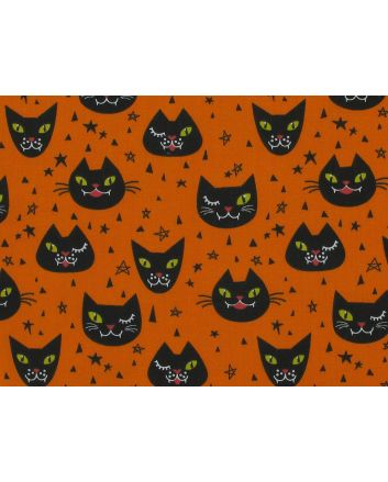 Halloween Cats Polycotton Print, Orange