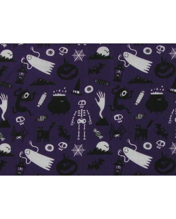 Halloween Delight Polycotton Print, Purple