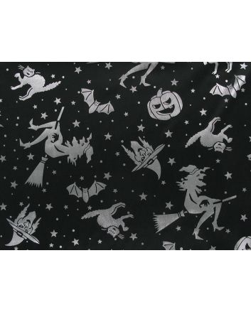 Halloween Polyester Foil Knit, Witches, Silver