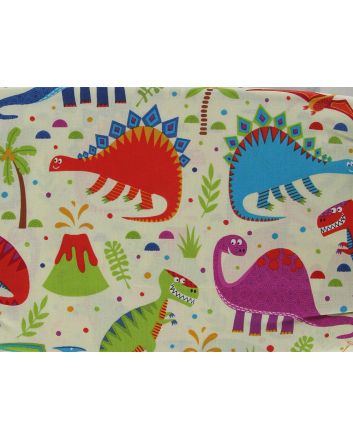 Happy Dinosaurs Cotton Print, Cream