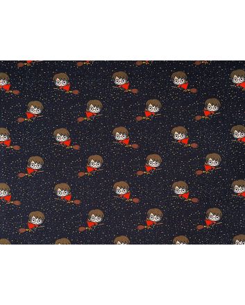 Harry Potter Broomstick Cotton Print, Navy