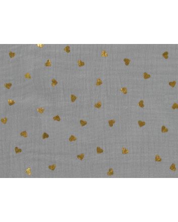 Hearts Foil Print Double Gauze, Grey