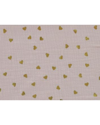 Hearts Foil Print Double Gauze, Pink