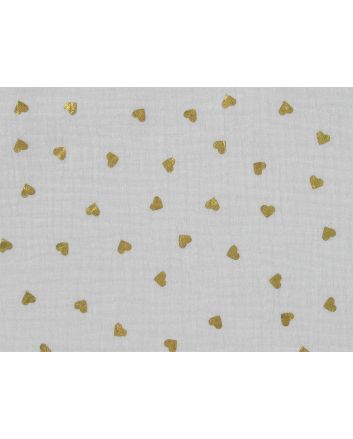Hearts Foil Print Double Gauze, White