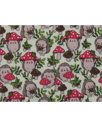 Hedgehog Toadstool Polycotton Print, Cream