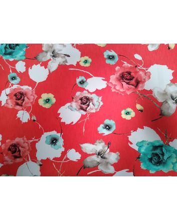 Hot Rose Bouquet Printed Polyester Stretch