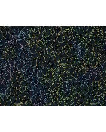 Indian Batik Cotton, Petal Flow, Black