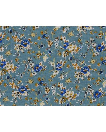 Iris Flowers Printed Rayon Linen Print, Teal