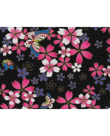 Isumi Japanese Foil Cotton Print, Blossom Butterfly, Black