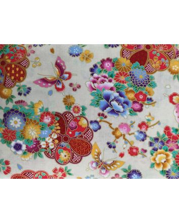 Isumi Japanese Foil Cotton Print, Butterfly Garden, Cream