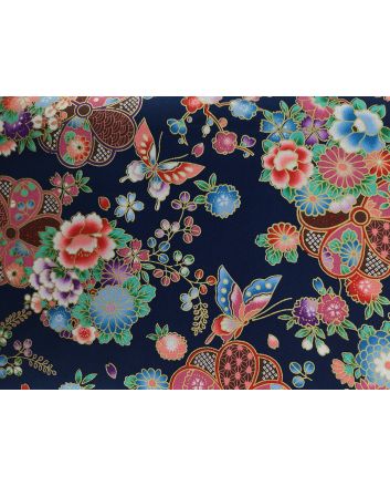 Isumi Japanese Foil Cotton Print, Butterfly Garden, Navy