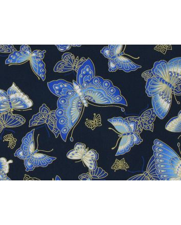Isumi Japanese Foil Cotton Print, Butterfly Glide, Navy