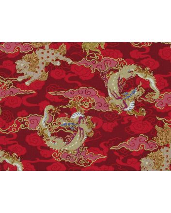 Isumi Japanese Foil Cotton Print, Dragon Chase, Red