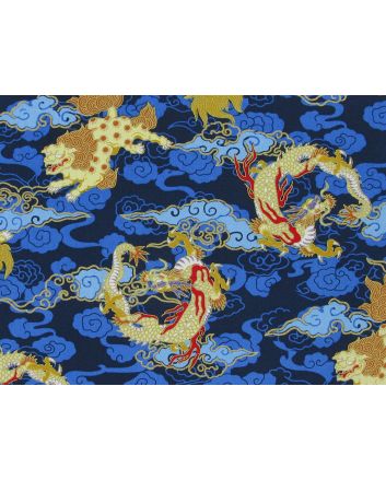 Isumi Japanese Foil Cotton Print, Dragon Chase Blue