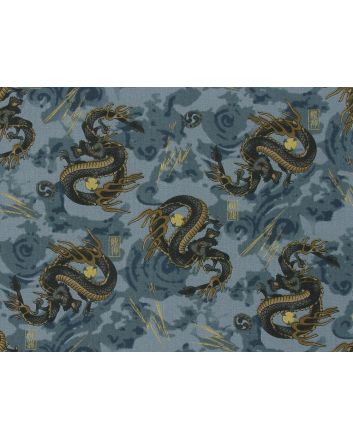 Isumi Japanese Foil Cotton Print, Dragon Flash, Blue Grey