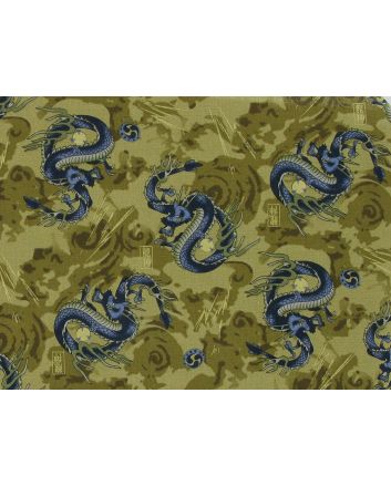 Isumi Japanese Foil Cotton Print, Dragon Flash, Gold