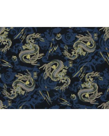 Isumi Japanese Foil Cotton Print, Dragon Flash, Navy
