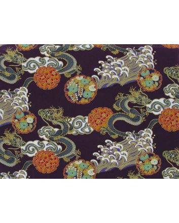 Isumi Japanese Foil Cotton Print, Dragon Symbol, Purple