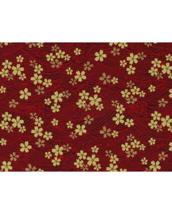 Isumi Japanese Foil Cotton Print, Floral Blossom Waves, Red