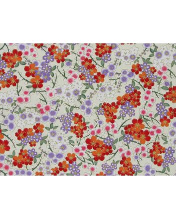 Isumi Japanese Foil Cotton Print, Floral Garden, Cream