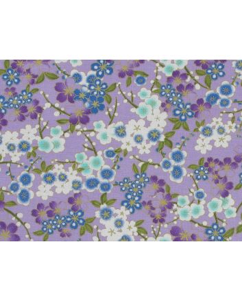 Isumi Japanese Foil Cotton Print, Floral Garden, Lilac