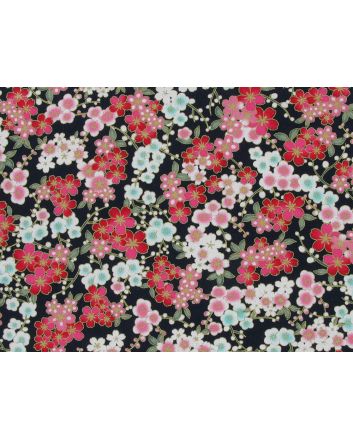 Isumi Japanese Foil Cotton Print, Floral Garden, Navy