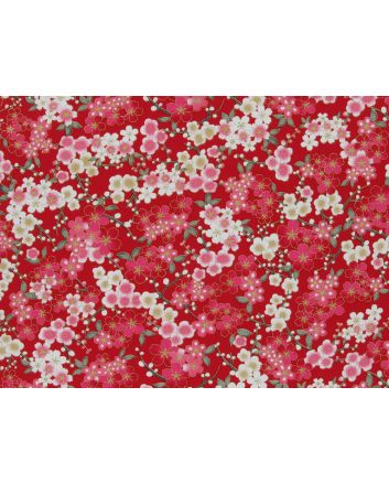 Isumi Japanese Foil Cotton Print, Floral Garden, Red