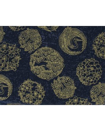 Isumi Japanese Foil Cotton Print, Floral Medallions, Navy