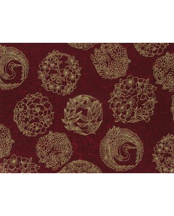 Isumi Japanese Foil Cotton Print, Floral Medallions, Red