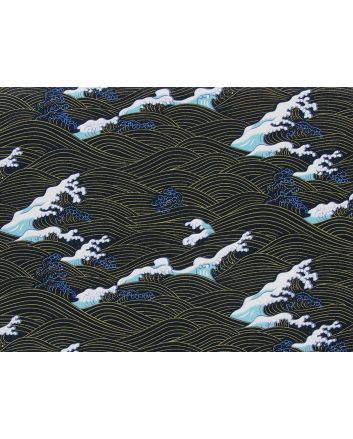 Isumi Japanese Foil Cotton Print, Foaming Wave, Black