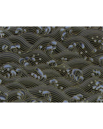 Isumi Japanese Foil Cotton Print, Pacific Waves, Black