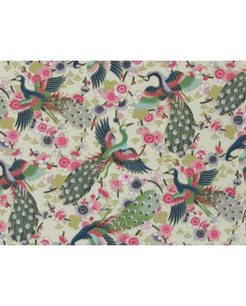 Isumi Japanese Foil Cotton Print, Peacock Flight, Lemon