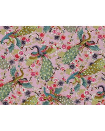 Isumi Japanese Foil Cotton Print, Peacock Flight, Pink
